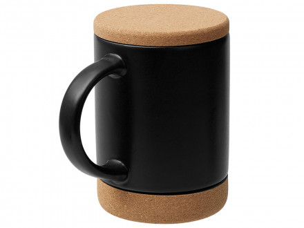 Кружка 450 мл с пробковым дном с крышкой Корк & Бон, черный