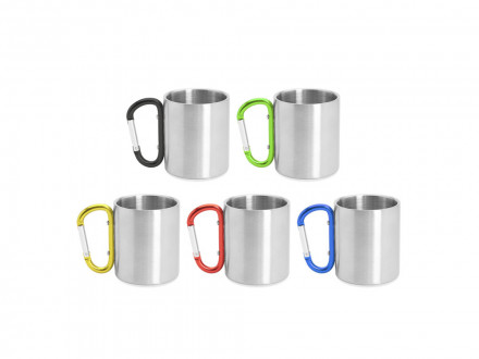 Кружка GUAYA с ручкой карабином, 230 мл, серебристый/красный