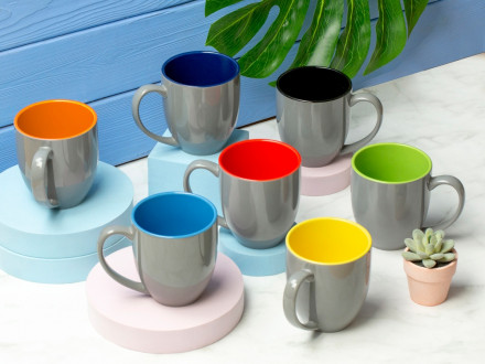 Кружка керамическая Gracy 450мл, серый/оранжевый