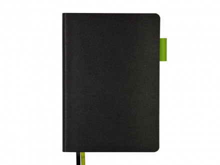 Ежедневник А5 датированный Boston 2027, черный с салатовым обрезом