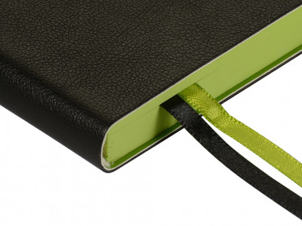 Ежедневник А5 датированный Boston 2027, черный с салатовым обрезом