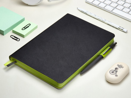 Ежедневник А5 датированный Boston 2027, черный с салатовым обрезом