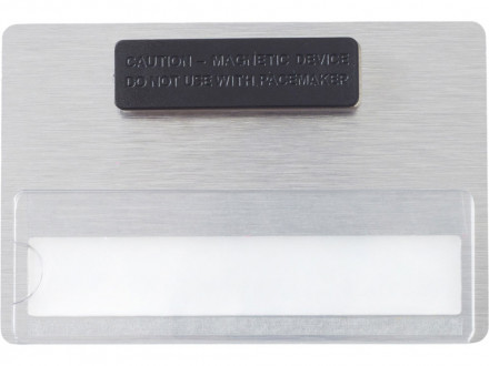 Бейдж металл+ загибушка прозрачная, 90х60мм, серебристый