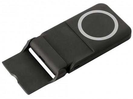 Беспроводной внешний аккумулятор с подсветкой лого и подставкой Magflash, 10000 мАч, 15 Вт, черный