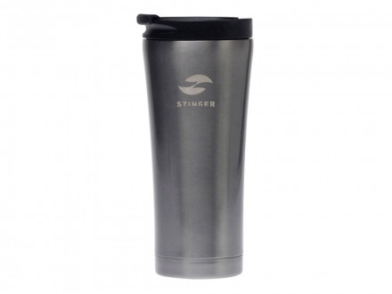 Термокружка Stinger, 0,45 л, сталь/пластик, черный глянцевый, 6,6х20 см