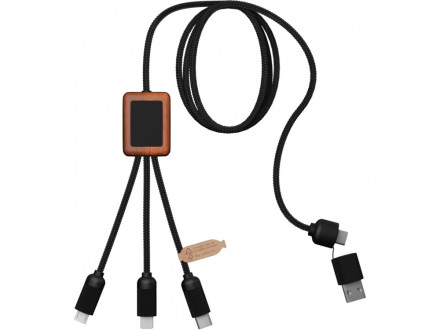 SCX.design C38 Зарядный кабель 3 в 1 из переработанного PET-пластика с белой подсветкой и квадратным деревянным корпусом, дерево