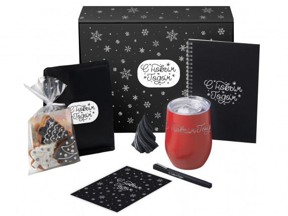 Подарочный набор c термокружкой, блокнотом, ручкой и свечкой, красный