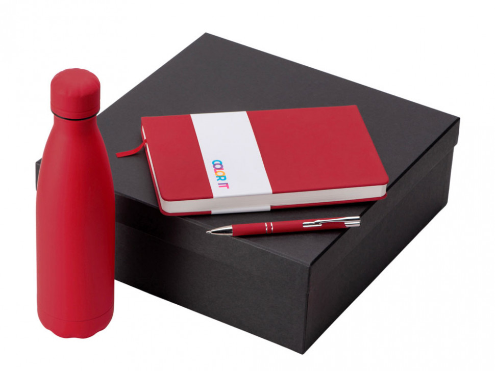 Подарочный набор с блокнотом С3, металлической ручкой и термобутылкой, красный
