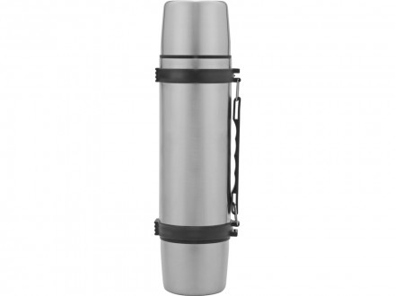 Термос на 750 мл с ручкой и двумя крышками Чай вдвоем, серебристый