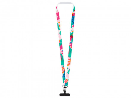 Ланъярд 2 см под сублимацию с 2-мя трендовыми карабинами и узким держателем для телефона из ПЭ, черный