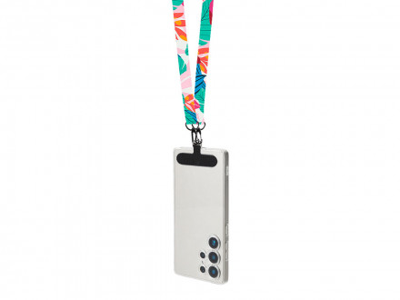 Ланъярд 2 см под сублимацию с 2-мя трендовыми карабинами и узким держателем для телефона из ПЭ, черный