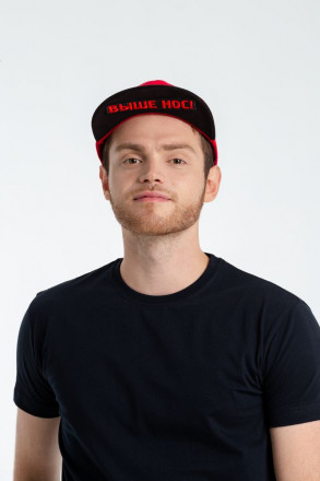 Бейсболка-снепбек «Выше нос!», красная с черным