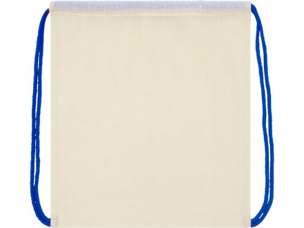 Рюкзак со шнурком Oregon, имеет цветные веревки, изготовлен из хлопка 100 г/м2, бежевый/синий