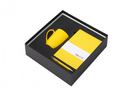 Подарочный набор с блокнотом С1, металлической ручкой и кружкой, желтый