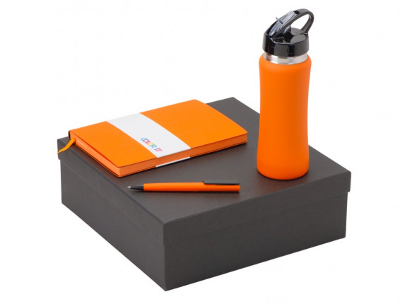 Подарочный набор c блокнотом C1, ручкой и бутылкой, оранжевый