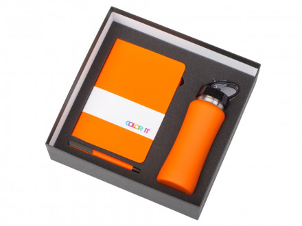 Подарочный набор c блокнотом C1, ручкой и бутылкой, оранжевый