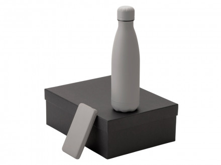 Подарочный набор с термобутылкой и повербанком С2, серый