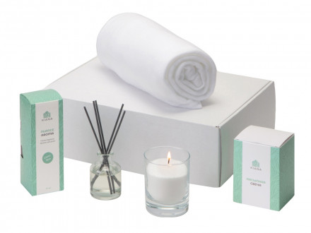 Подарочный набор White light 2.0 с пледом, диффузором, насыпной свечой