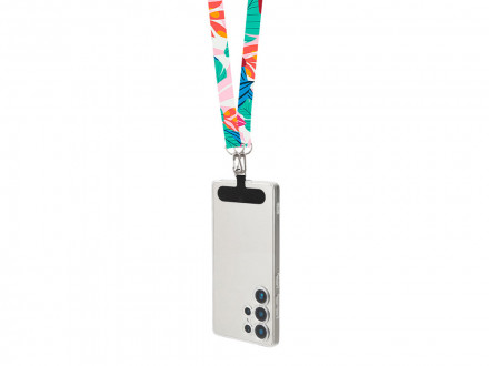Ланъярд 2 см под сублимацию с 2-мя трендовыми карабинами и узким держателем для телефона из ПЭ, серебристый