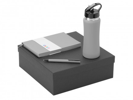 Подарочный набор c блокнотом C1, ручкой и бутылкой, серый