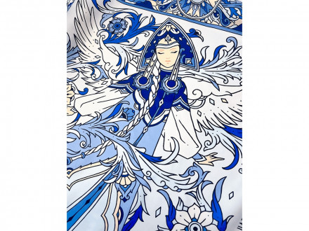 Платок Царевна-Лебедь 100% шелк, синий