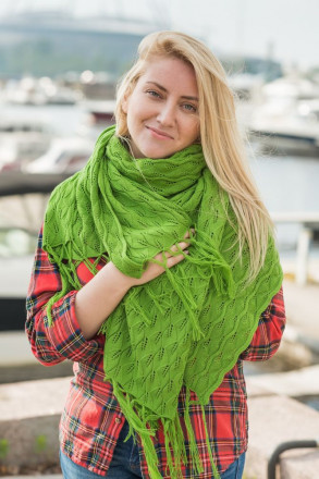 Палантин «Нежные листья», зеленый (оливковый)