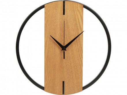 Деревянные часы с металлическим ободом, диаметр 30 см, Time Wheel, натуральный/черный