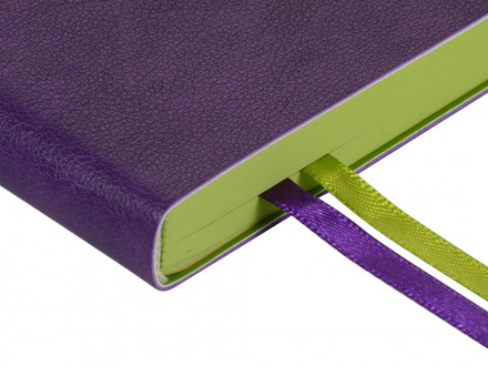 Ежедневник А5 датированный Boston 2027, фиолетовый с салатовым обрезом