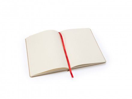 Блокнот А5 ESTELA с контрастной резинкой, бежевый/красный