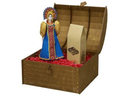 Подарочный набор: кукла фарфоровая, чай Малина с мятой, синий