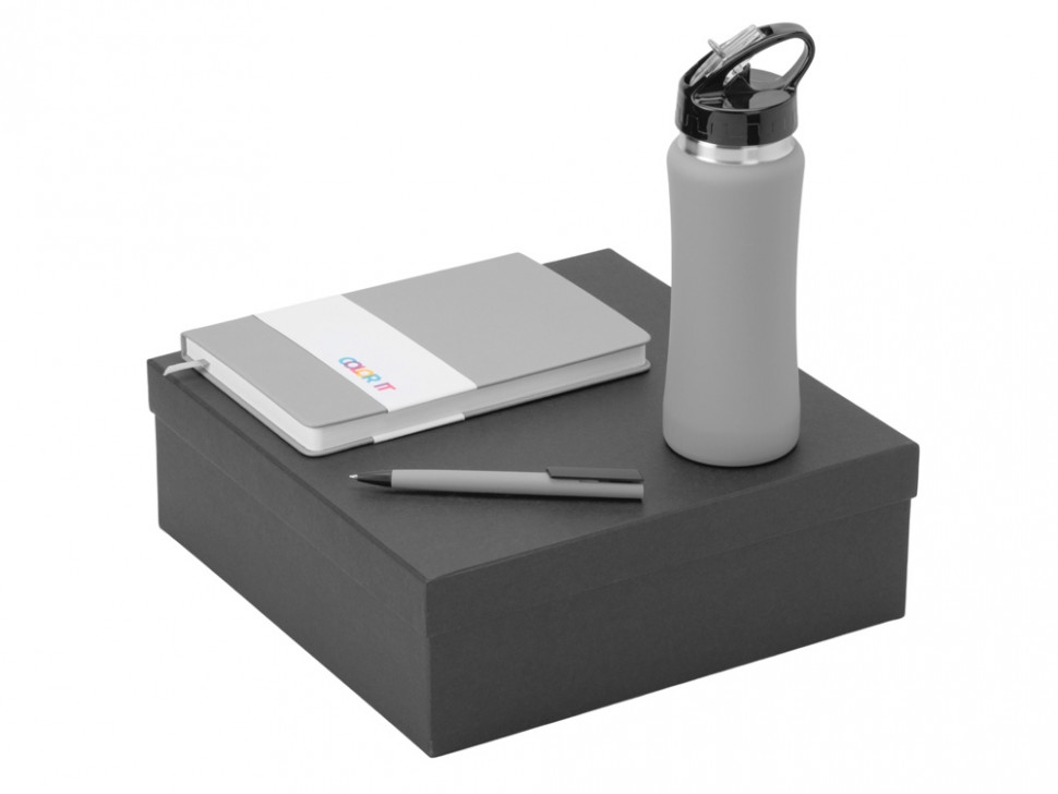 Подарочный набор c блокнотом C2, ручкой и бутылкой, серый
