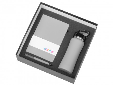 Подарочный набор c блокнотом C2, ручкой и бутылкой, серый