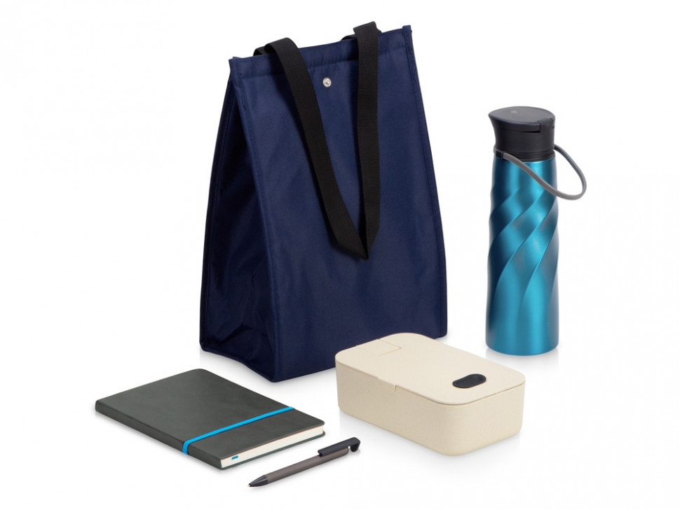 Подарочный набор с блокнотом, ручкой, ланчбоксом и бутылкой для воды Breaktime, синий