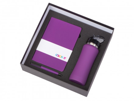 Подарочный набор c блокнотом C2, ручкой и бутылкой, фиолетовый