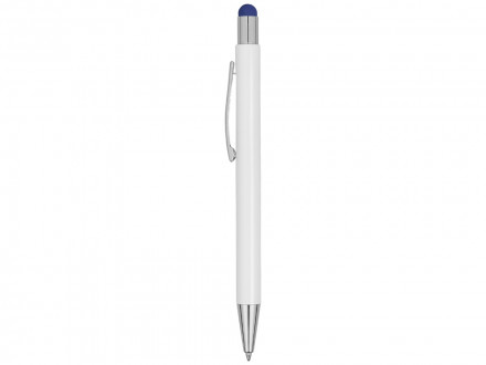Ручка металлическая шариковая Flowery со стилусом и цветным зеркальным слоем, белый/синий