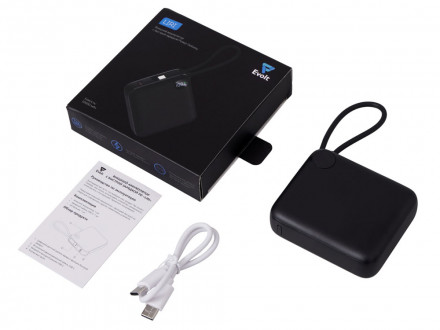 Внешний аккумулятор со встроенным кабелем Liri, QC/PD, 10000 мАч, черный