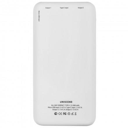 Внешний аккумулятор Uniscend All Day Compact Type-C 15000 мAч, белый