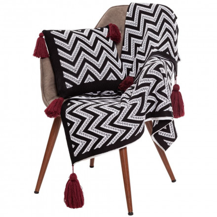 Подушка Levin, черно-белая с красными кистями