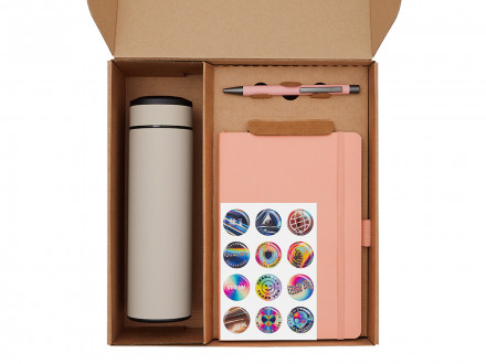 Подарочный набор с термосом, блокнотом, ручкой и чаем, розовый