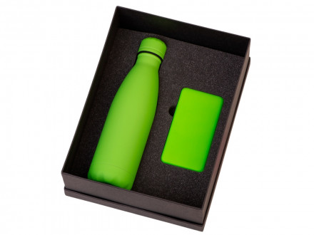 Подарочный набор с термобутылкой и повербанком С1, 5000 mAh, зеленое яблоко