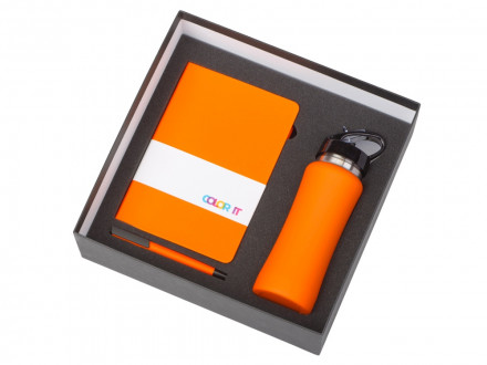 Подарочный набор c блокнотом C3, ручкой и бутылкой, оранжевый