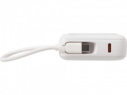 Внешний аккумулятор со встроенным кабелем Liri, QC/PD, 10000 мАч, теплый белый