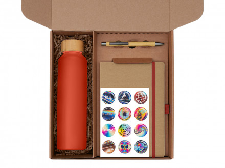 Подарочный набор с бутылкой для воды. блокнотом, ручкой и подставкой для телефона, красный