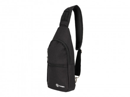 Рюкзак TORBER с одним плечевым ремнем, чёрный, полиэстер 300D, 33 х 17 х 6 см
