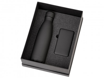 Подарочный набор с термобутылкой и повербанком С1, 5000 mAh, черный