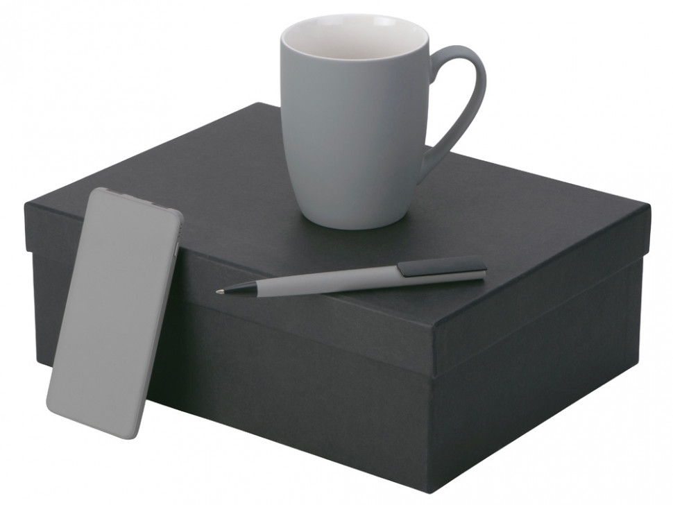 Подарочный набор c кружкой, пластиковой ручкой и повербанком С1, 5000 mAh, серый