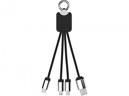 Кабель 3-в-1 SCX.design C15 с брелоком и подсветкой, черный с синей подсветкой