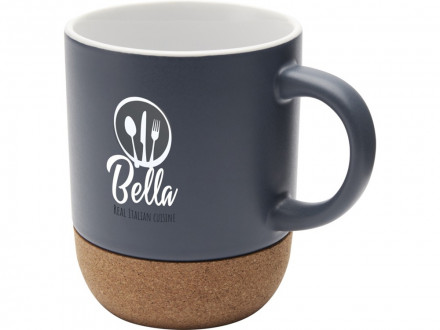 Billie керамическая кружка объемом 300 мл с пробковыми деталями и матовой отделкойм, синий ледяной