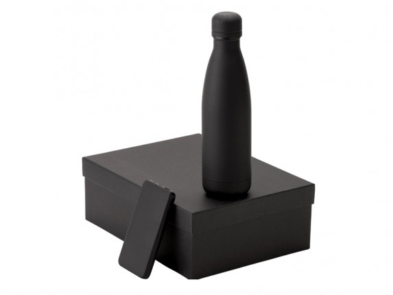 Подарочный набор с термобутылкой и повербанком С2, черный