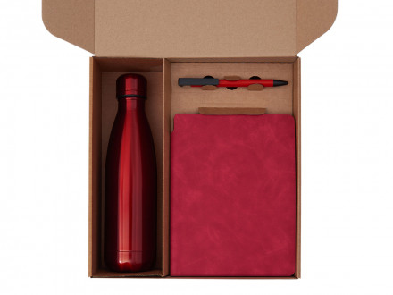 Подарочный набор с термобутылкой, блокнотом, ручкой и чаем, красный
